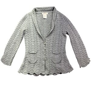 LaROK Knit Cardigan Sweater‎ Open Weave Rhinestone Buttons Cashmere Gray XS